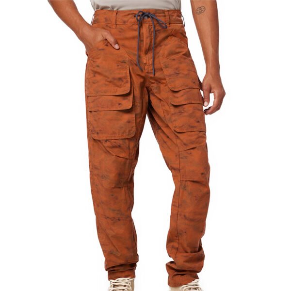 Custom Tie-Dye Multi-Pocket Cargo Pants | - Style FC6FDB Orange tie-dye multi-pocket cargo pants with drawstring waist