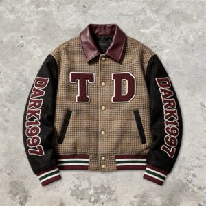Custom Plaid Towel Applique Varsity Jacket - Style D2D8AE