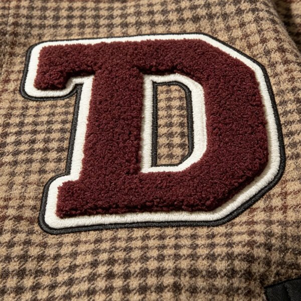 Custom Plaid Towel Applique Varsity Jacket - Style D2D8AE - product detail view 6 Custom Plaid Towel Applique Varsity Jacket - Style D2D8AE - product detail view 6