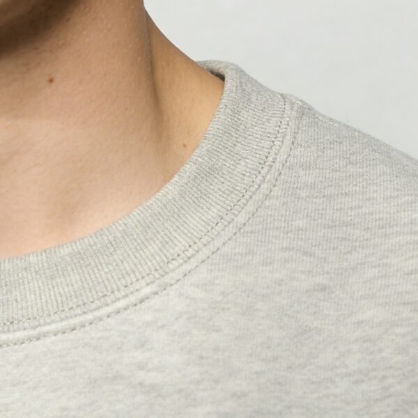 Custom Towel Embroidery Crew Neck Sweatshirt - Style 22C0AA Close-up of a light gray crew neck sweatshirt shoulder