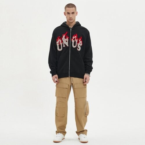 Custom Flame Towel Embroidery Zip Hoodie | - Style 498B31
