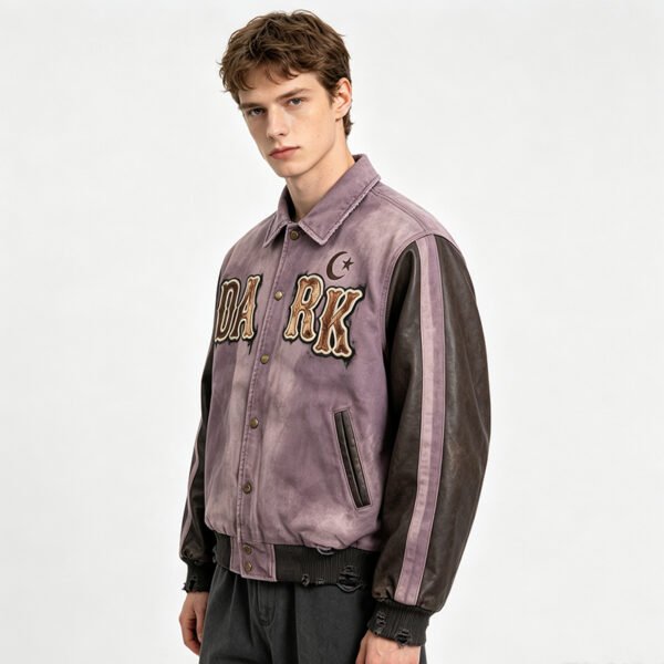 Custom Contrast Sleeve Treated Varsity Jacket 704-14 - Style 74E0E9 - product detail view 2