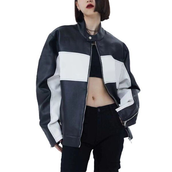 Custom Two-Tone Panel Biker Jacket - Style 6A4ABD - product detail view 5 Custom Two-Tone Panel Biker Jacket - Style 6A4ABD - product detail view 5