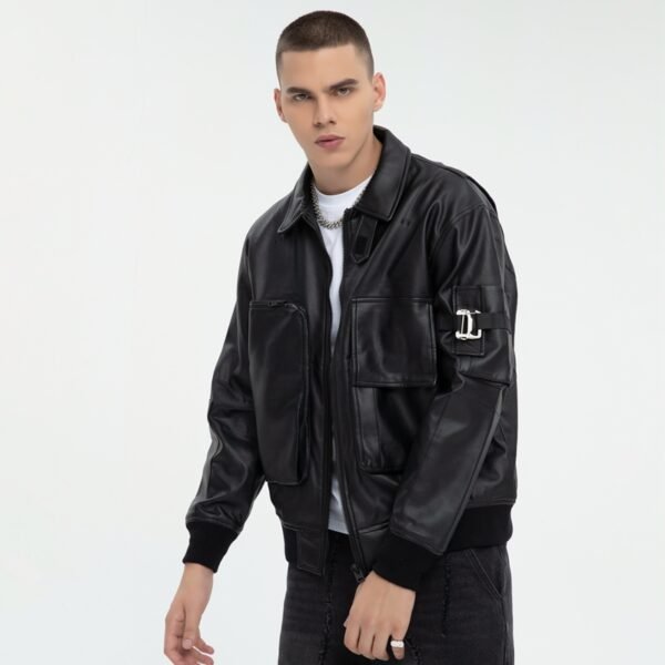 Custom Two-Tone PU Bomber Jacket - Style 155308 - product detail view 4