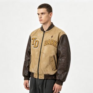 Custom Two-Tone Varsity Bomber Jacket - Style E75FF6
