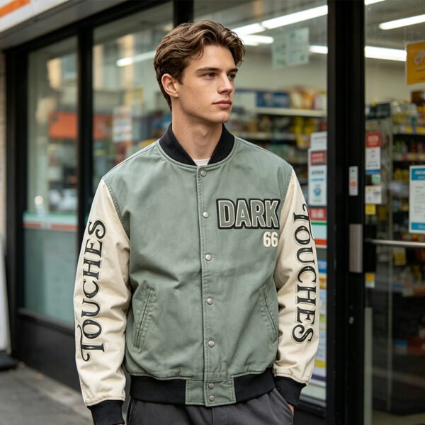 Custom Two-Tone Varsity Bomber Jacket - Style AC1189 - product detail view 3 Custom Two-Tone Varsity Bomber Jacket - Style AC1189 - product detail view 3