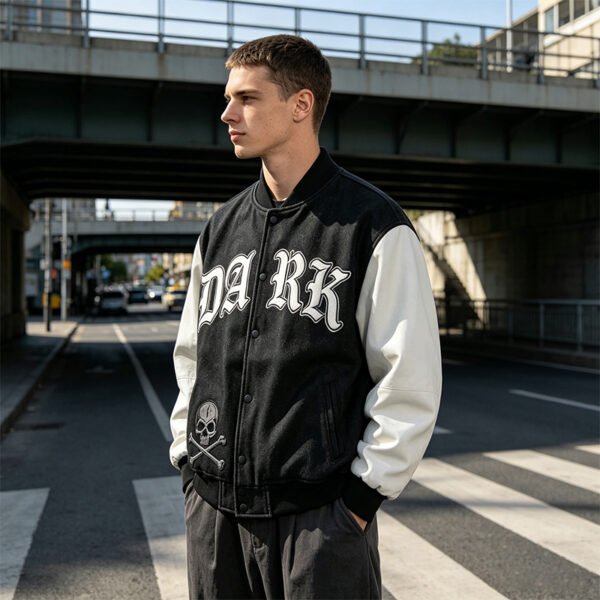 Custom Contrast Sleeve Varsity Bomber Jacket - Style 8D2122 Custom Contrast Sleeve Varsity Bomber Jacket - Style 8D2122