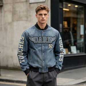 Custom Washed Graphic Varsity Bomber Jacket - Style 179F4C