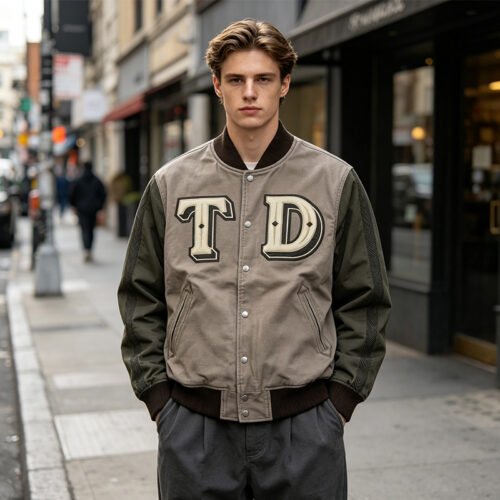 Custom Contrast-Sleeve Varsity Bomber Jacket - Style FE9A20