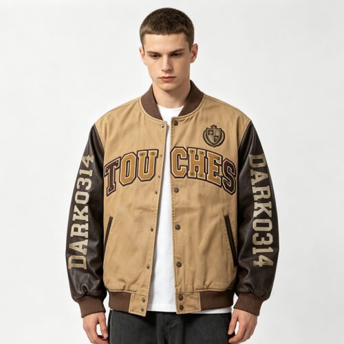 Custom Mixed-Material Varsity Bomber Jacket - Style 7F627D Custom Mixed-Material Varsity Bomber Jacket - Style 7F627D