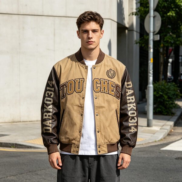 Custom Mixed-Material Varsity Bomber Jacket - Style 7F627D - product detail view 3