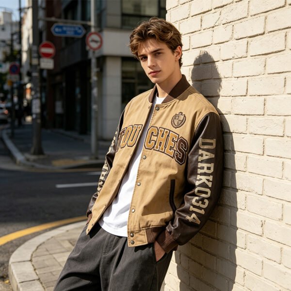 Custom Mixed-Material Varsity Bomber Jacket - Style 7F627D - product detail view 4