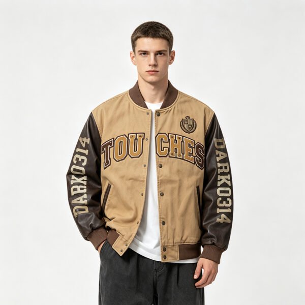 Custom Mixed-Material Varsity Bomber Jacket - Style 7F627D - product detail view 5