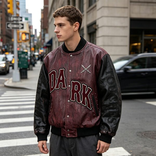 Custom Two-Tone Varsity Bomber Jacket - Style 76042D - product detail view 3 Custom Two-Tone Varsity Bomber Jacket - Style 76042D - product detail view 3