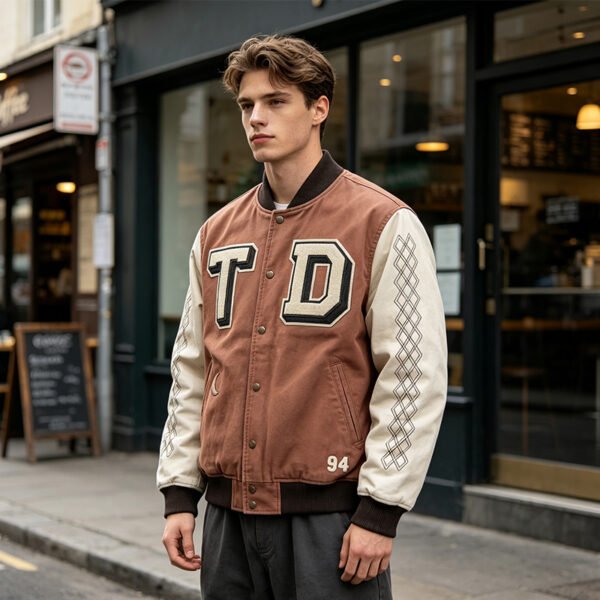 Custom Contrast Sleeve Varsity Jacket - Style 40A331 Custom Contrast Sleeve Varsity Jacket - Style 40A331