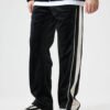 Custom Velvet Side Stripe Straight Pants | CUS2401FPA210275 - Style 756CF9 Men's black velvet straight leg pants with white side stripes