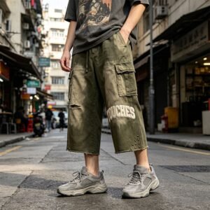 Custom Vintage Olive Cargo Crop Pants 715-13 - Style C17170