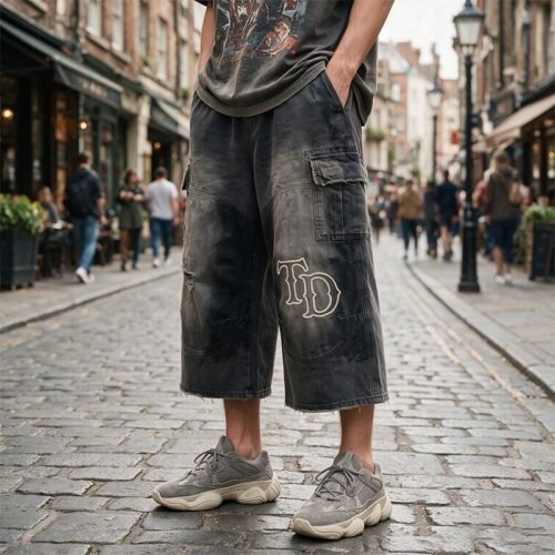 Custom Vintage Washed Cargo Denim Shorts - Style 0AFF7C Custom Vintage Washed Cargo Denim Shorts - Style 0AFF7C
