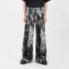 Custom Vintage Wash Cargo Panel Jeans - Style 4D7123 Black and white tie-dye washed cargo pants on a model.