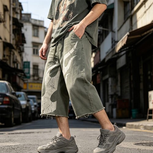 Custom Vintage Graphic Knee-Length Cargo Pants - Style EEFE35