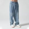Light wash vintage embroidered panel jeans with custom design