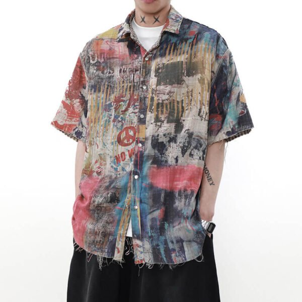 Custom Vintage Graffiti Boxy Overshirt | - Style 44FAC5 - product detail view 2