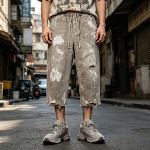 Custom Vintage Newspaper Print Cargo Pants 714-06 - Style 1FEA97