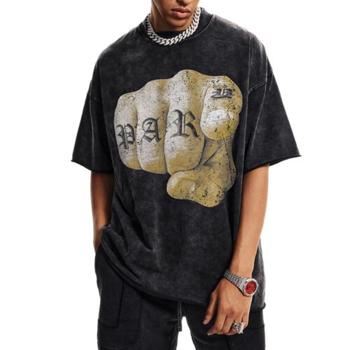 Custom Vintage Fist Print Oversized T-Shirt | 8123818 - Style 78BDD6