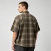 Custom Vintage Plaid Short Sleeve Shirt 17 - Style 2ACA90 Back view of a man wearing a brown and green plaid short-sleeve shirt