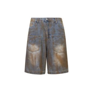 Loose-fit denim shorts with a vintage wash and large patch pockets.