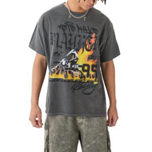 Custom Vintage-Wash Motorbike Graphic Street T-Shirt - Style 264CC2