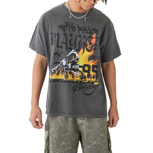 Custom Vintage-Wash Motorbike Graphic Street T-Shirt - Style 264CC2