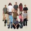 Group of people wearing vintage wash oversized t-shirts in various colors