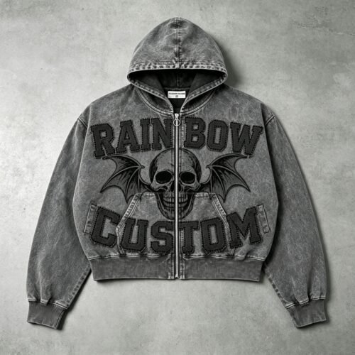Custom Vintage-Wash Skull Applique Zip Hoodie - Style EE721E Custom Vintage-Wash Skull Applique Zip Hoodie - Style EE721E