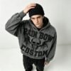 Custom Vintage-Wash Skull Applique Zip Hoodie - Style EE721E - product detail view 5 Custom Vintage-Wash Skull Applique Zip Hoodie - Style EE721E - product detail view 5