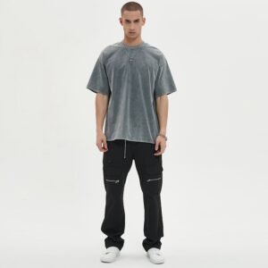 Man wearing a grey vintage washed heavyweight t-shirt