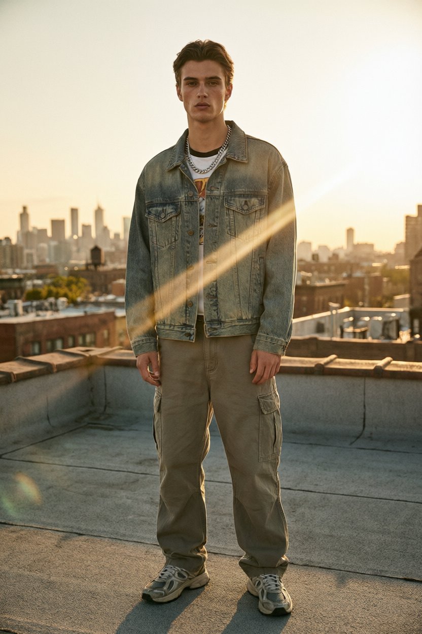 Men's vintage washed distressed denim jacket