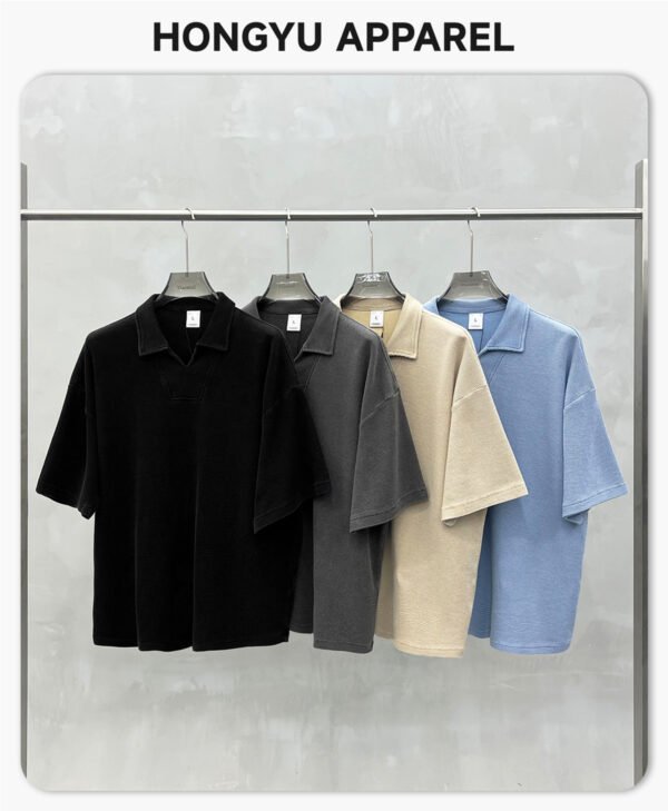 Custom Waffle Oversized V-Neck Polo T-Shirt K1185 - Style A11B61 - product detail view 4