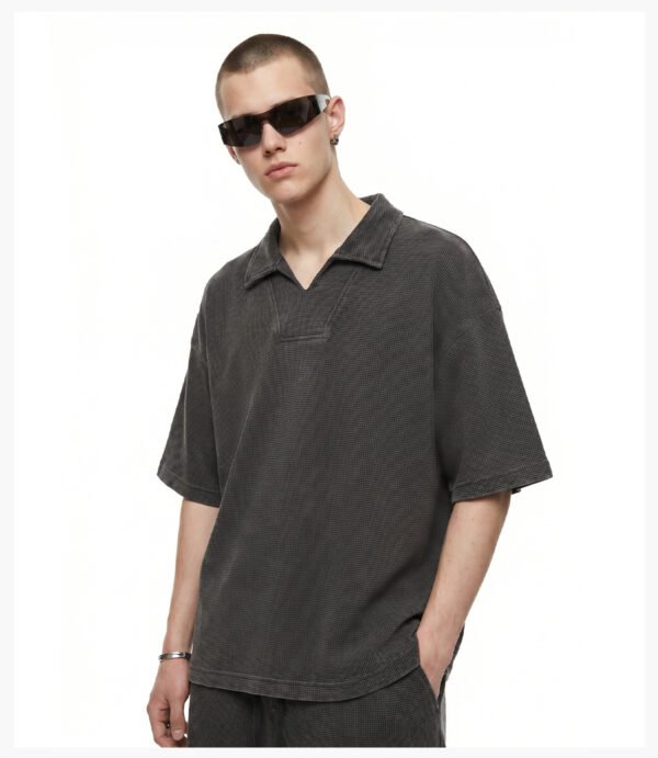 Custom Waffle Oversized V-Neck Polo T-Shirt K1185 - Style A11B61 - product detail view 13