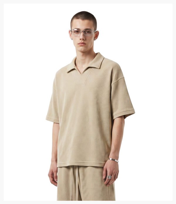 Custom Waffle Oversized V-Neck Polo T-Shirt K1185 - Style A11B61 - product detail view 14