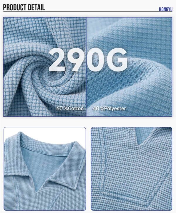 Custom Waffle Oversized V-Neck Polo T-Shirt K1185 - Style A11B61 - product detail view 8