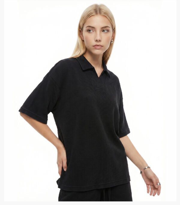 Custom Waffle Oversized V-Neck Polo T-Shirt K1185 - Style A11B61 - product detail view 12