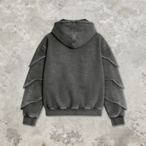Back view of a custom washed applique studded pullover hoodie