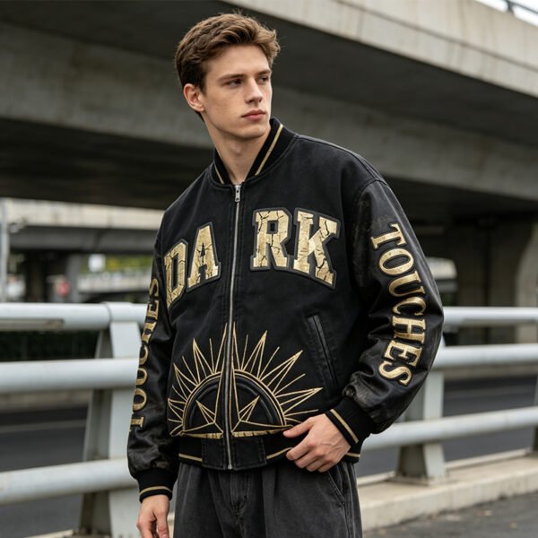 Custom Washed Applique Varsity Bomber Jacket 8631536 - Style E21B23 - product detail view 6