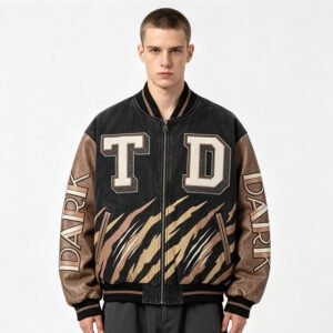 Custom Washed Tiger Applique Varsity Jacket | - Style BEBFBE