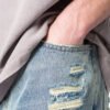 Custom Washed Black Patchwork Cargo Jeans - Style F8488C - product detail view 6