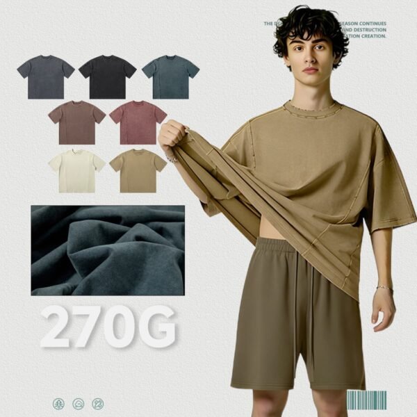 Custom Washed Brushed Heavyweight T-Shirt CH001 - Style 26A46B Oversized washed cotton t-shirt in various colors with distressed seams.