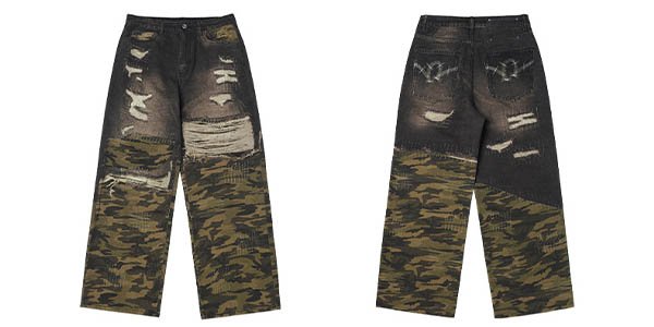 Custom Washed Camo Spliced Distressed Jeans - Style BEA6B3 - product detail view 6 Custom Washed Camo Spliced Distressed Jeans - Style BEA6B3 - product detail view 6
