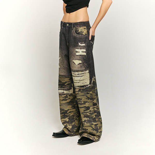 Custom Washed Camo Spliced Distressed Jeans - Style BEA6B3 - product detail view 8 Custom Washed Camo Spliced Distressed Jeans - Style BEA6B3 - product detail view 8
