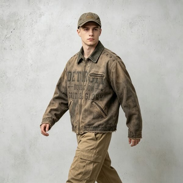 Custom Washed Canvas Star-Rivet Zip Jacket - Style 6446DE - product detail view 7